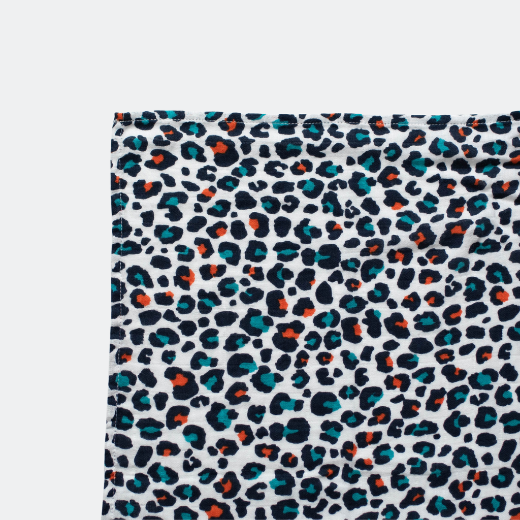 Coloured leopard print muslin burp blanket | Etta Loves