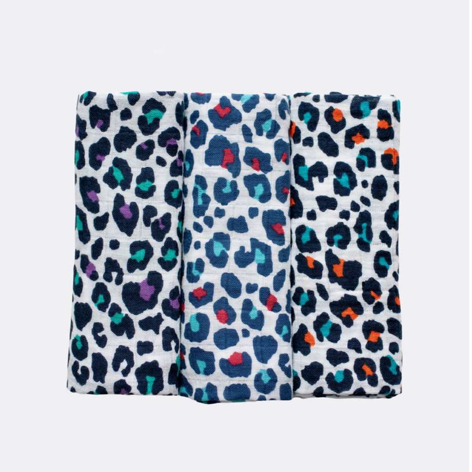 3-pack leopard print muslin cloths Sensory design Etta Loves